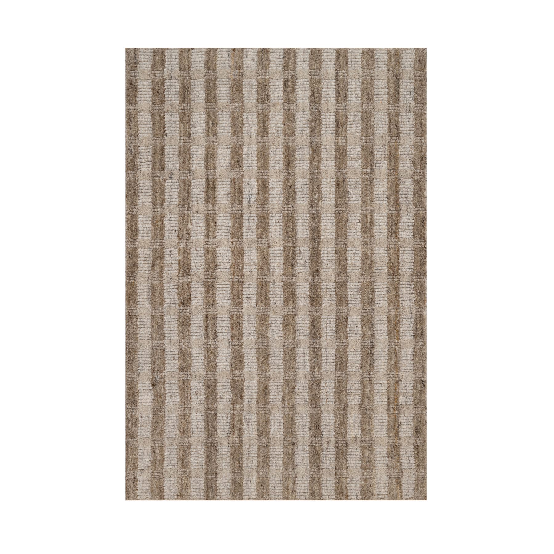 2'x3' Tan and Beaver Brown, Vertical Stripes Design with Salt and Pepper Effect, Hand Loomed, Undyed Natural Wool, Sample, Mat, Oriental Rug 